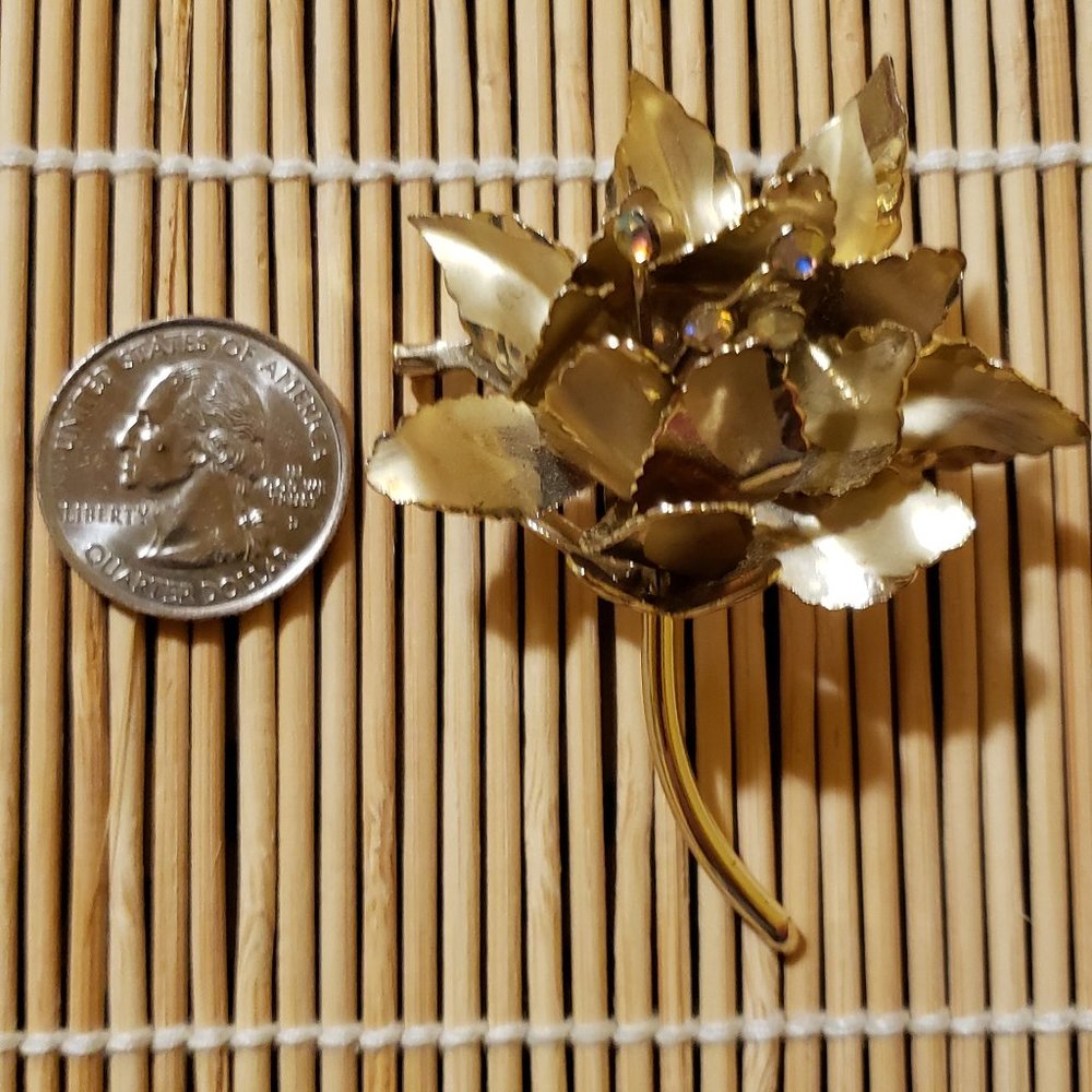 Leaves With Stem Rose Brooch